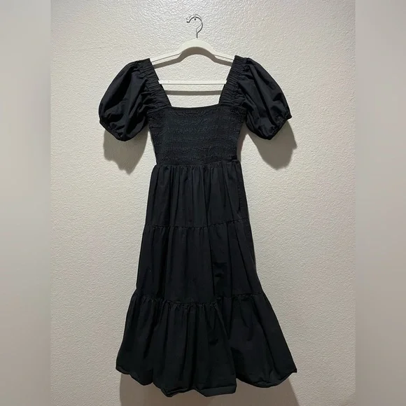 Forever 21 Tiered Puff-Sleeve Midi Dress Black Size Small Cottage Core Boho‎ - Picture 3 of 13